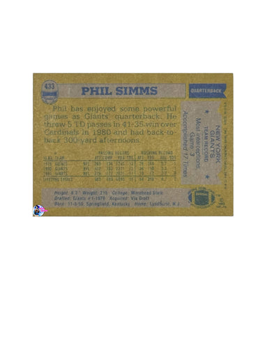 1982 Topps Phil Simms (433) (New York Giants)