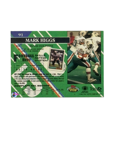 1993 Topps Stadium Club Mark Higgs (#91) (Miami Dolphins) (Signed)