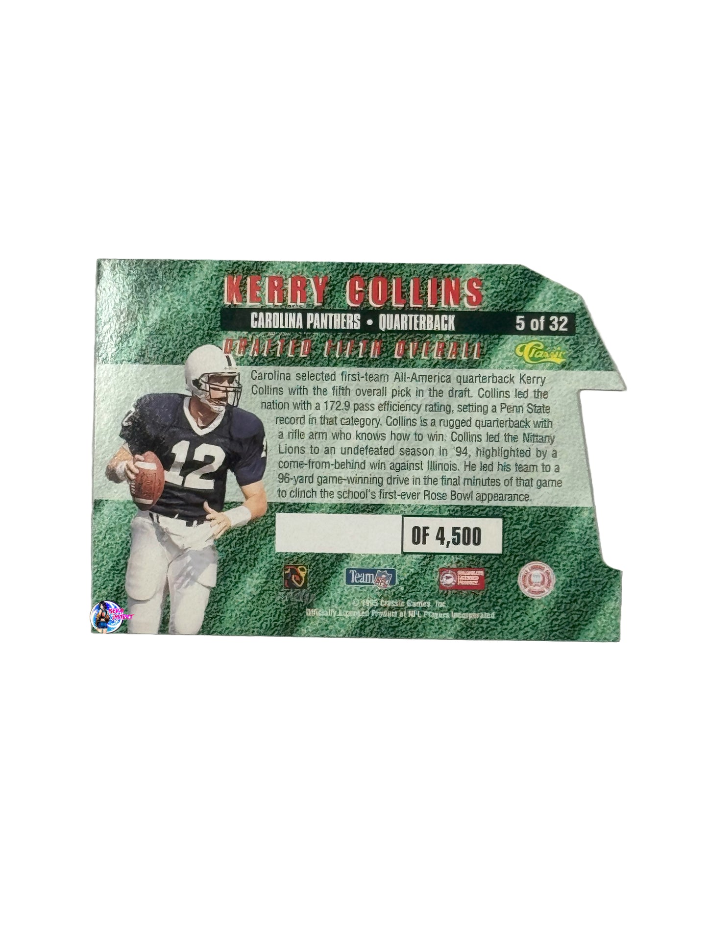 1995 Draft Classic 1st Round Pick Card Kerry Collins (5 of 32) (Carolina Panthers)