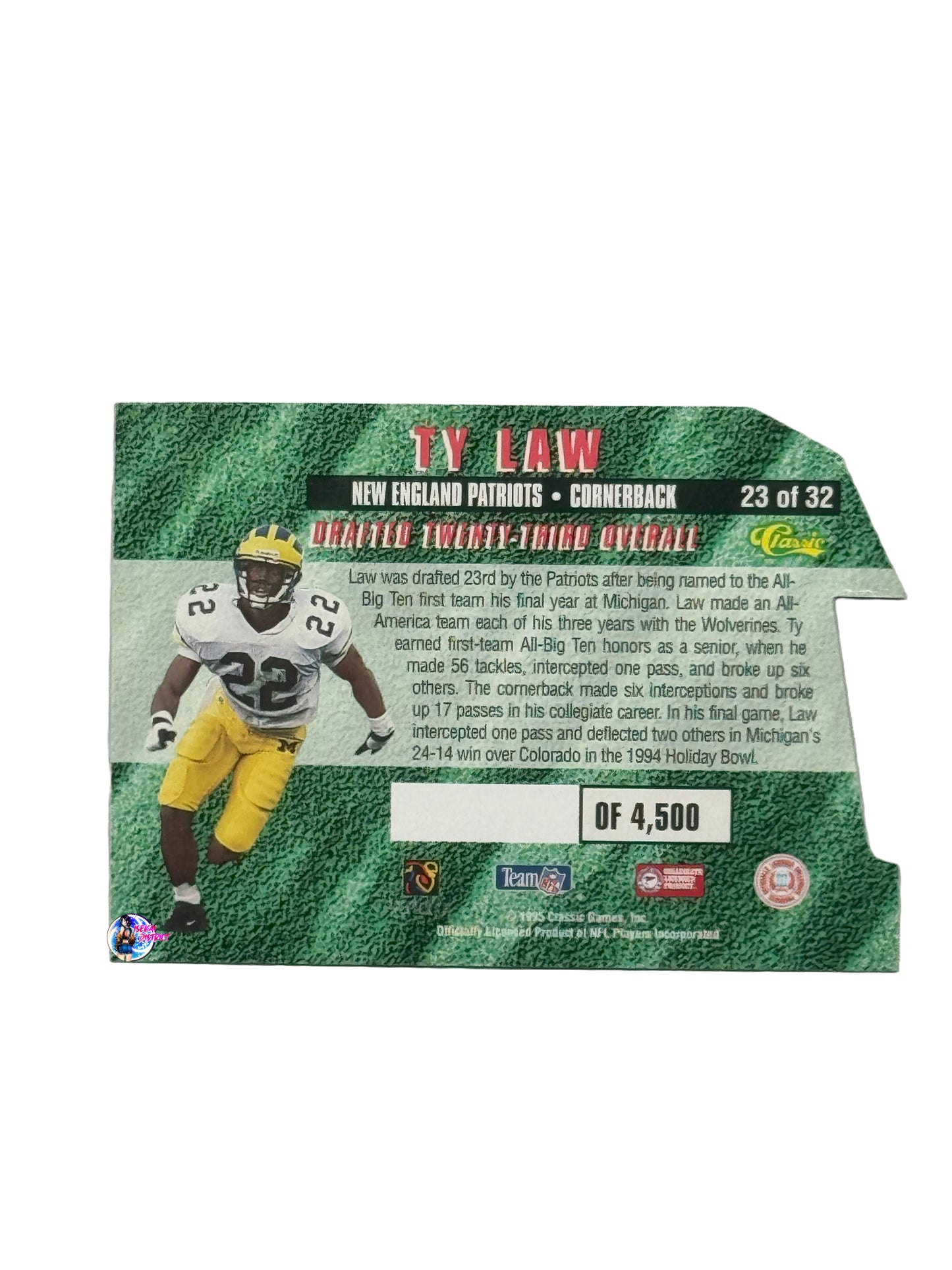 1995 Draft Classic 1st Round Pick Card Ty Law (23) (New England Patriots)