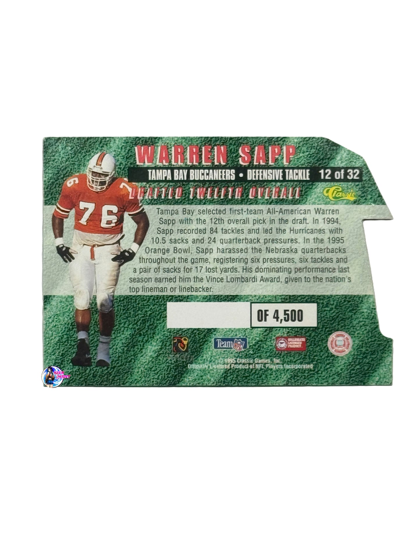 1995 Draft Classic 1st Round Pick Card Warren Sapp (12) (Tampa Bay Buccaneers)