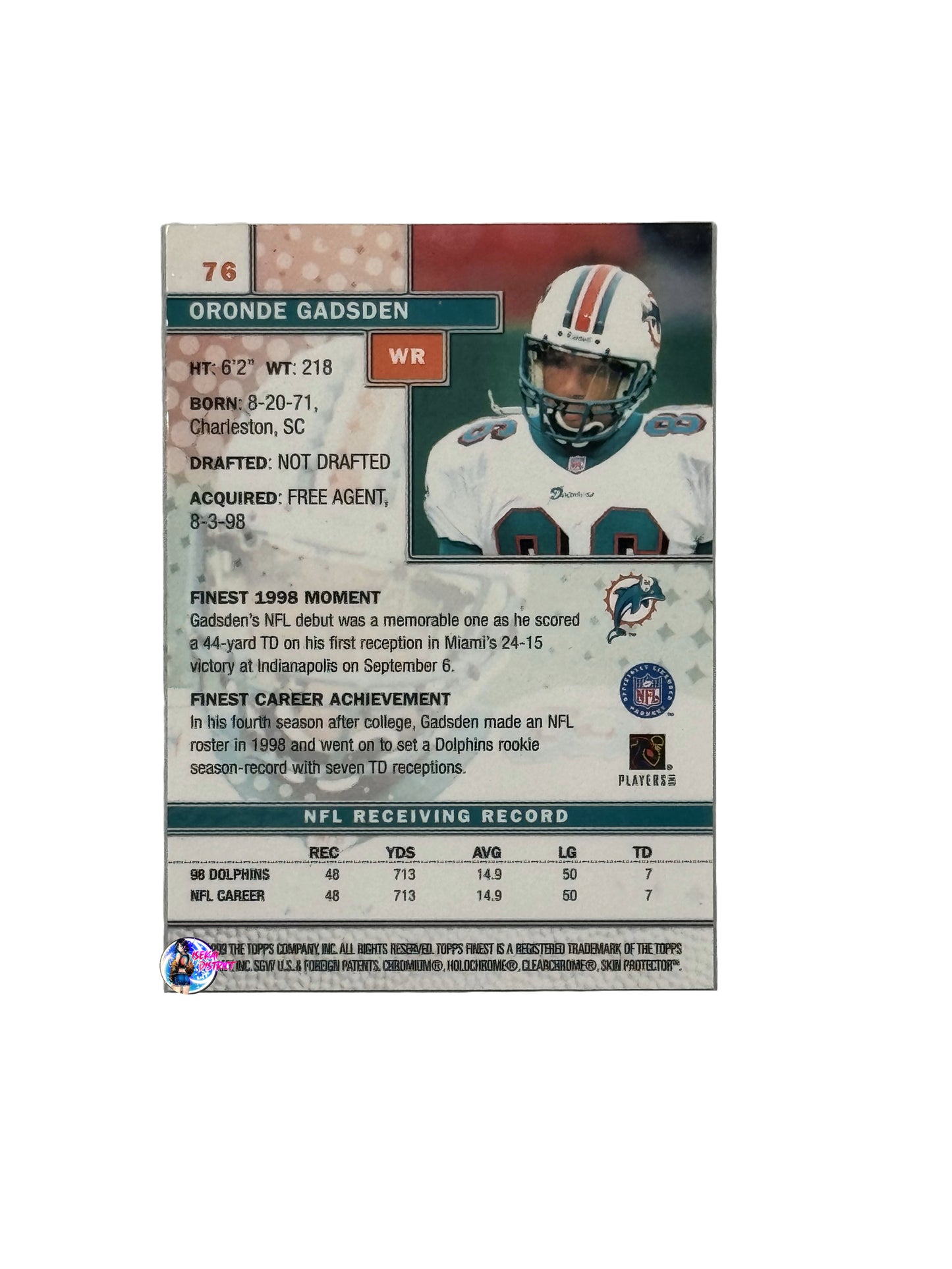 1999 Topps Finest Oronde Gadsden 76 (Miami Dolphins)