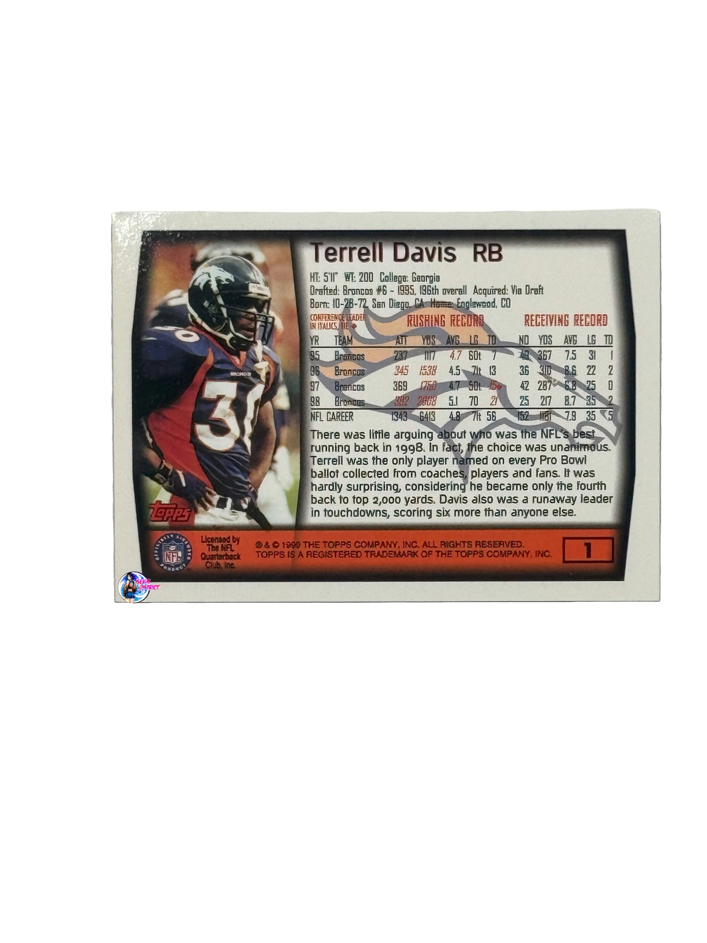 1999 Topps Terrell Davis (#1) (Denver Broncos)