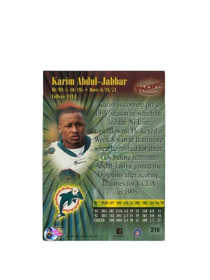 1998 Pacific Karim Abdul-Jabbar (#216) (Miami Dolphins)