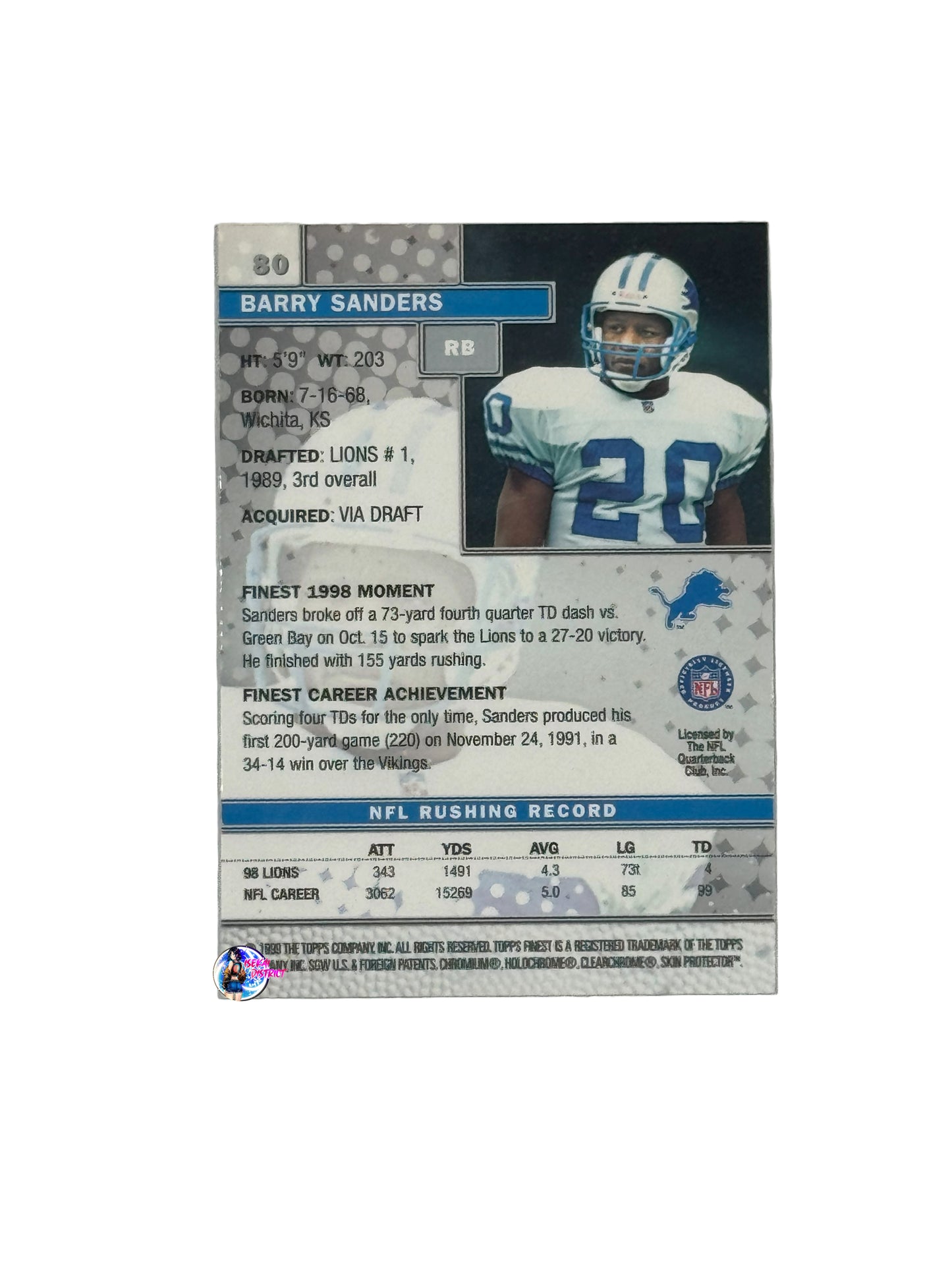 1999 Topps Finest Barry Sanders (80) (Detroit Lions)